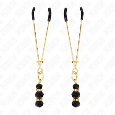 Goldene Nippelklemmen Mit 3 Schwarzen Glasperlen 7cm – Kink