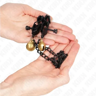 Flat chain nipple clamps and bell, silver, 30cm – Kink