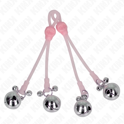 KINK - LEUCHTENDE TOTENKOPF-NIPPELKLAMMERN MIT RINGGLÃCKCHEN VERSTELLBAR ROSA/SILBER
