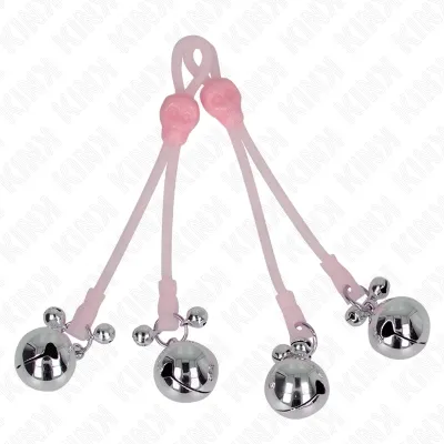 Leuchtende Totenkopf-Nippelklammern Mit Glöckchen Rosa / Silber – Kink