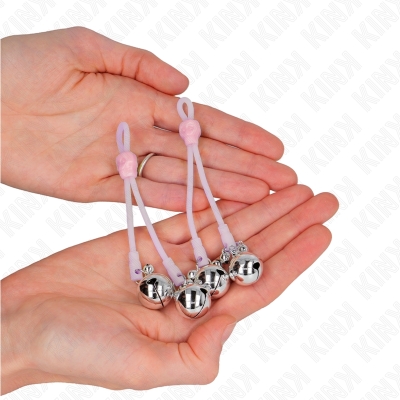 KINK - LEUCHTENDE TOTENKOPF-NIPPELKLAMMERN MIT RINGGLÃCKCHEN VERSTELLBAR ROSA/SILBER