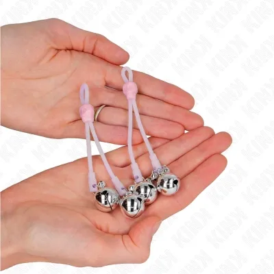 Leuchtende Totenkopf-Nippelklammern Mit Glöckchen Rosa / Silber – Kink