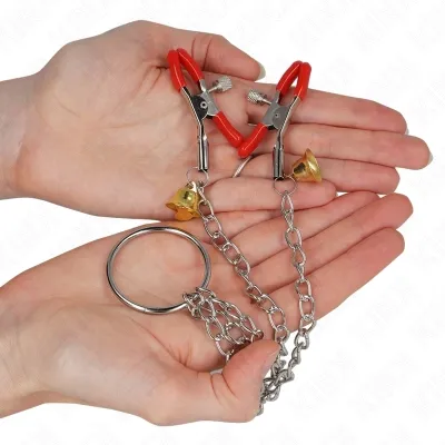 Bell 3-Way Nipple and Clitoral Clamps Red with 30cm Chain – Kink