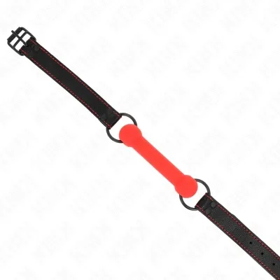 Bone gag with faux leather strap, red, adjustable 41-57cm – Kink