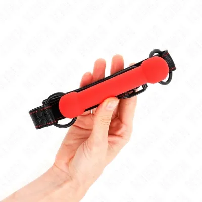 Bone gag with faux leather strap, red, adjustable 41-57cm – Kink