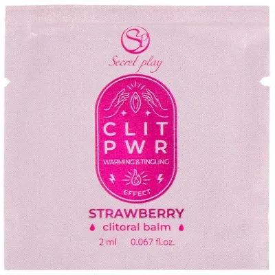 Rosa Verpackung von "Secret Play" Clitoral Balm, Erdbeerduft, 2 ml, mit wärmendem und prickelndem Effekt.