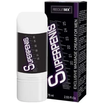Packaging and tube of a massage cream for men with the inscription "Superpenis".