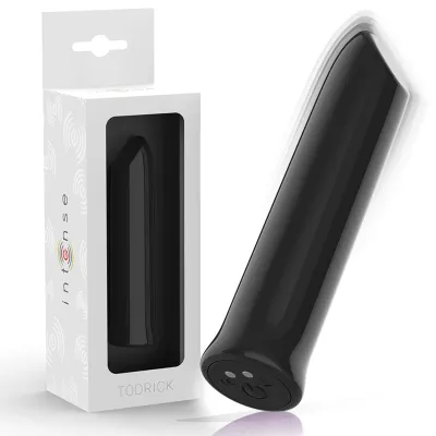 Black, cylindrical device next to a white package with a viewing window and the inscription "intense".
