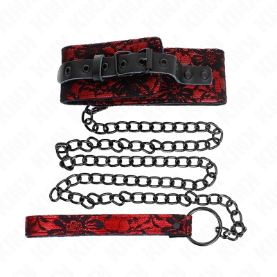 Lace necklace with leash and genuine leather belt, 105cm / 44 x 5.5cm | Kink