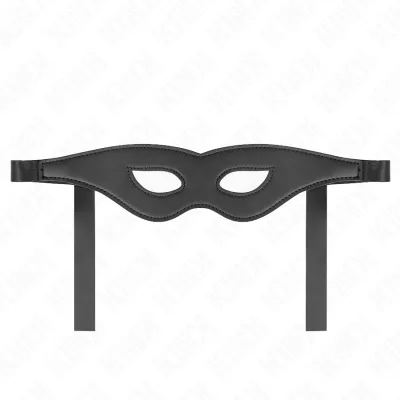 Schwarze Augenmaske mit zwei Bändern, auf weißem Hintergrund.