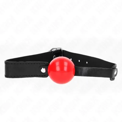Black leather strap with a red ball in the middle, on a white background.