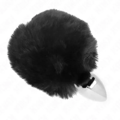 Schwarzer, flauschiger Kugelaufsatz auf einem silbernen Griff, vor weißem Hintergrund.