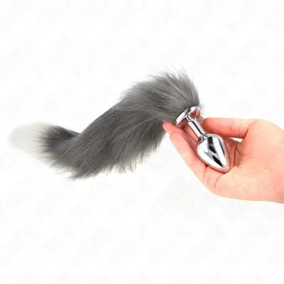 Anal Plug Size M 8 x 3.5cm With Plastic Tail Grey / White – Kink
