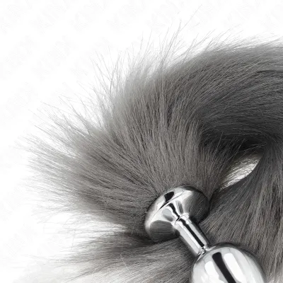 Anal Plug Size M 8 x 3.5cm With Plastic Tail Grey / White – Kink