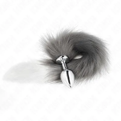 Anal Plug Size M 8 x 3.5cm With Plastic Tail Grey / White – Kink