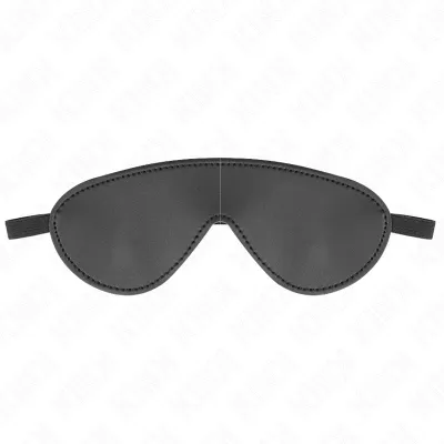 Schwarze Augenmaske mit elastischem Band, frontal abgebildet auf weißem Hintergrund.