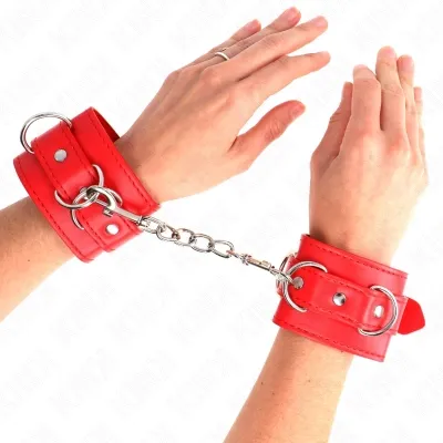 3 D-Ring Handgelenkfesseln Verstellbar Rot – Kink
