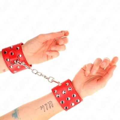 Handgelenkfesseln Mit Druckverschluss Voller Nieten Rot – Kink