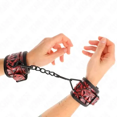 Handgelenkfesseln Mit Rautenmuster Dunkelrot – Kink