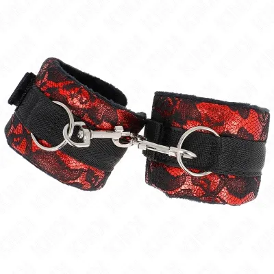 Kurze Handgelenksfesseln Aus Samtspitze Rot / Schwarz – Kink