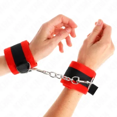Beginner Fur Hand Cuffs Black-Red 30 x 7cm – Kink