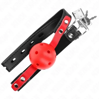 Red hollow ball 4cm gag black strap – Kink
