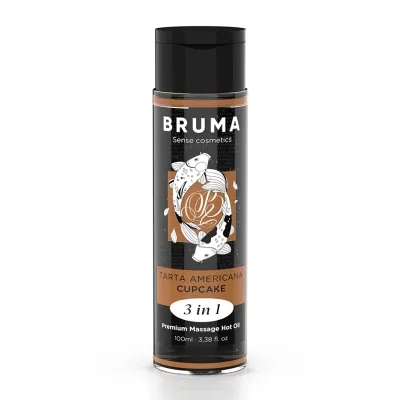 Bottle of Bruma Sense Cosmetics, Tarta Americana Cupcake, 3 in 1 Premium Massage Oil, 100ml.