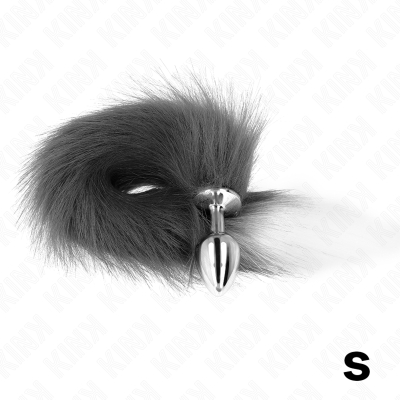 KINK - ANAL PLUG GRÃSSE S 7 X 3 CM MIT KUNSTSTOFFSCHWANZ 40 CM GRAU UND WEISS