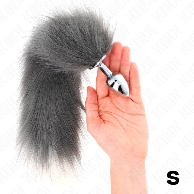 KINK - ANAL PLUG GRÃSSE S 7 X 3 CM MIT KUNSTSTOFFSCHWANZ 40 CM GRAU UND WEISS