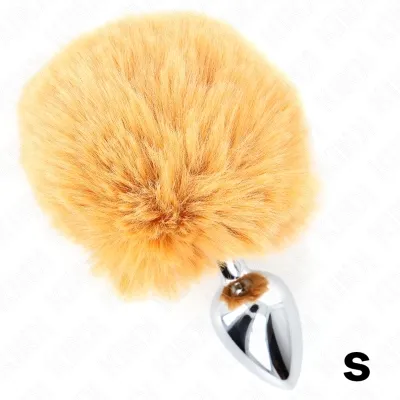 Orangefarbener, flauschiger Schwanz mit silbernem Metallgriff, Größe S.