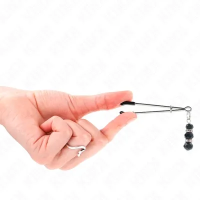 Golden nipple clamps with 3 black glass beads, 7cm – Kink