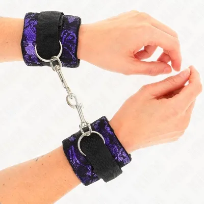 Kurze Handgelenksfesseln Aus Samt + Nylon Lila / Schwarz – Kink