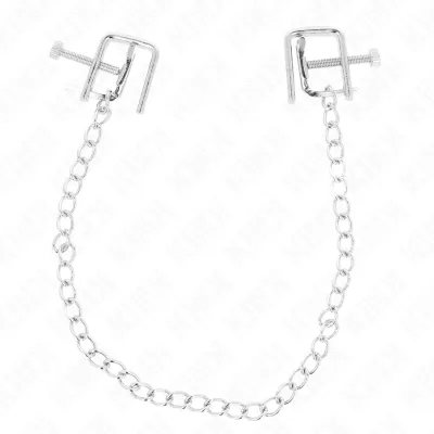 Metal clips with chain, on a white background.