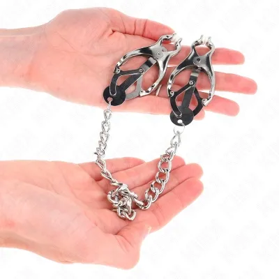 Japanese cloverleaf nipple clamps with chain, silver, 30cm – Kink
