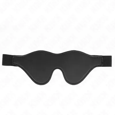 Black eye mask with elastic band on a white background.