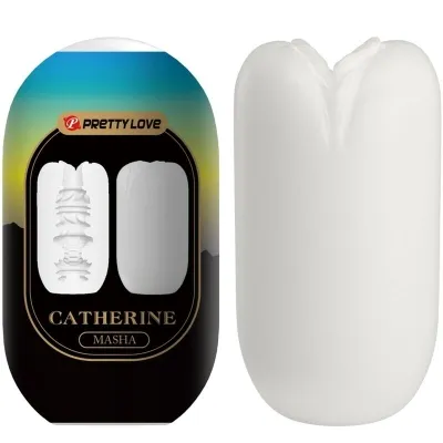 Packaging of a white massage device with the inscription "Pretty Love Catherine Masha".
