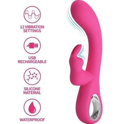Rosa Vibrator mit 12 Einstellungen, USB-aufladbar, Silikonmaterial, wasserdicht.