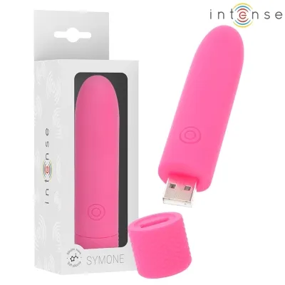 Rosa USB-Vibrator mit abnehmbarem Deckel und Verpackung, Marke "intense".
