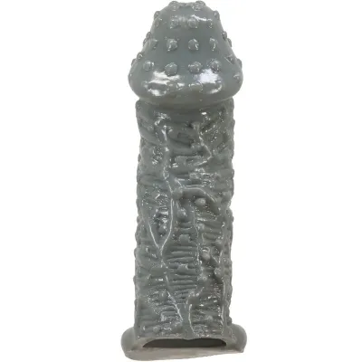 Grey, textured ceramic sculpture in a cylindrical shape with a rounded tip and irregular surface patterns.