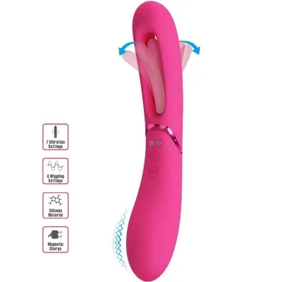 Rosa Vibrator mit 7 Vibrations- und 4 Wackelmodi, aus Silikon, magnetisches Laden.