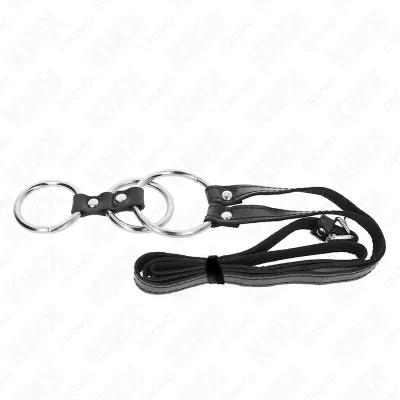 Dreifach Metall Penisring 3.8cm Bis 5cm Mit Ledergurte 112cm – Kink