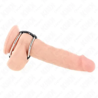 Doppelter Penisring Aus Metall 3.8cm Bis 5cm Mit Leder Verbunden – Kink