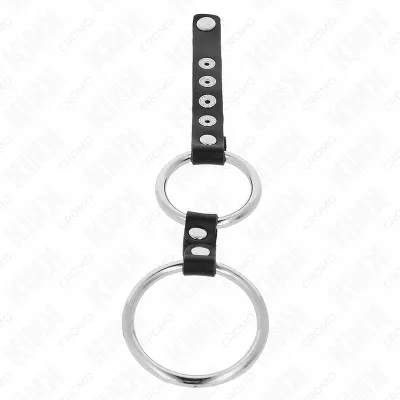 Doppelter Penisring Aus Metall 3.8cm Bis 5cm Mit Leder Verbunden – Kink