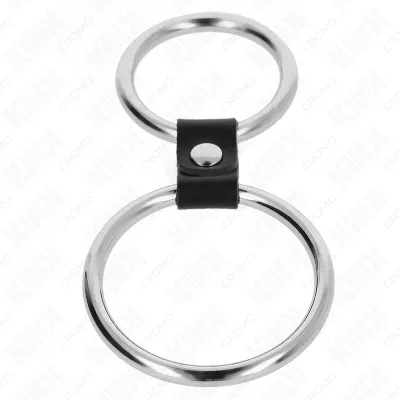 Doppelter Penisring Aus Metall 3.7cm Bis 5cm Verbunden Durch Lederband Modell 1 – Kink