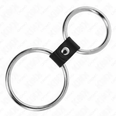 Doppelter Penisring Aus Metall 3.7cm Bis 5cm Verbunden Durch Lederband Modell 1 – Kink
