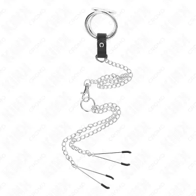 Triple Chrome Metal Penis Ring 3cm to 4.5cm with 26cm Metal Chain and Breast Clamps – Kink