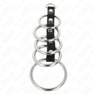 5 Metal Penis Rings 3.2cm to 5cm Connected by Leather – Kink
