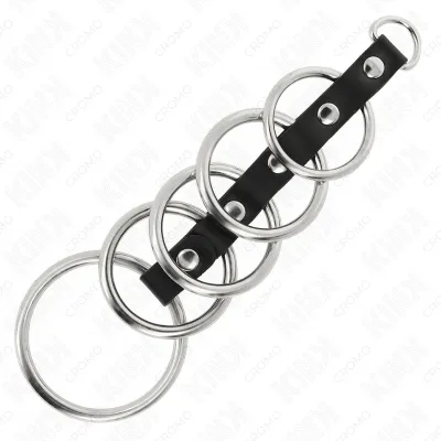 5 Metal Penis Rings 3.2cm to 5cm Connected by Leather – Kink