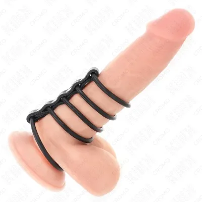 5 Penisringe Aus Silikon 3.8cm Bis 4.8cm Durch Leder Verbunden – Kink