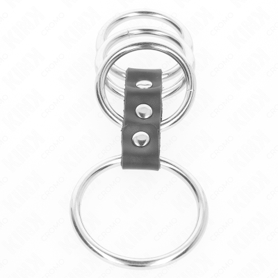 KINK - 4 METALL PENISRINGE 3,7 CM BIS 5 CM DURCH LEDER VERBUNDEN